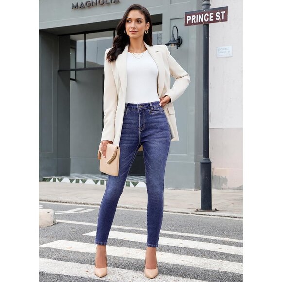 Fleece Lined Skinny Jeans Women High Waist Thermal Denim Pants Winter - Picture 5 of 6